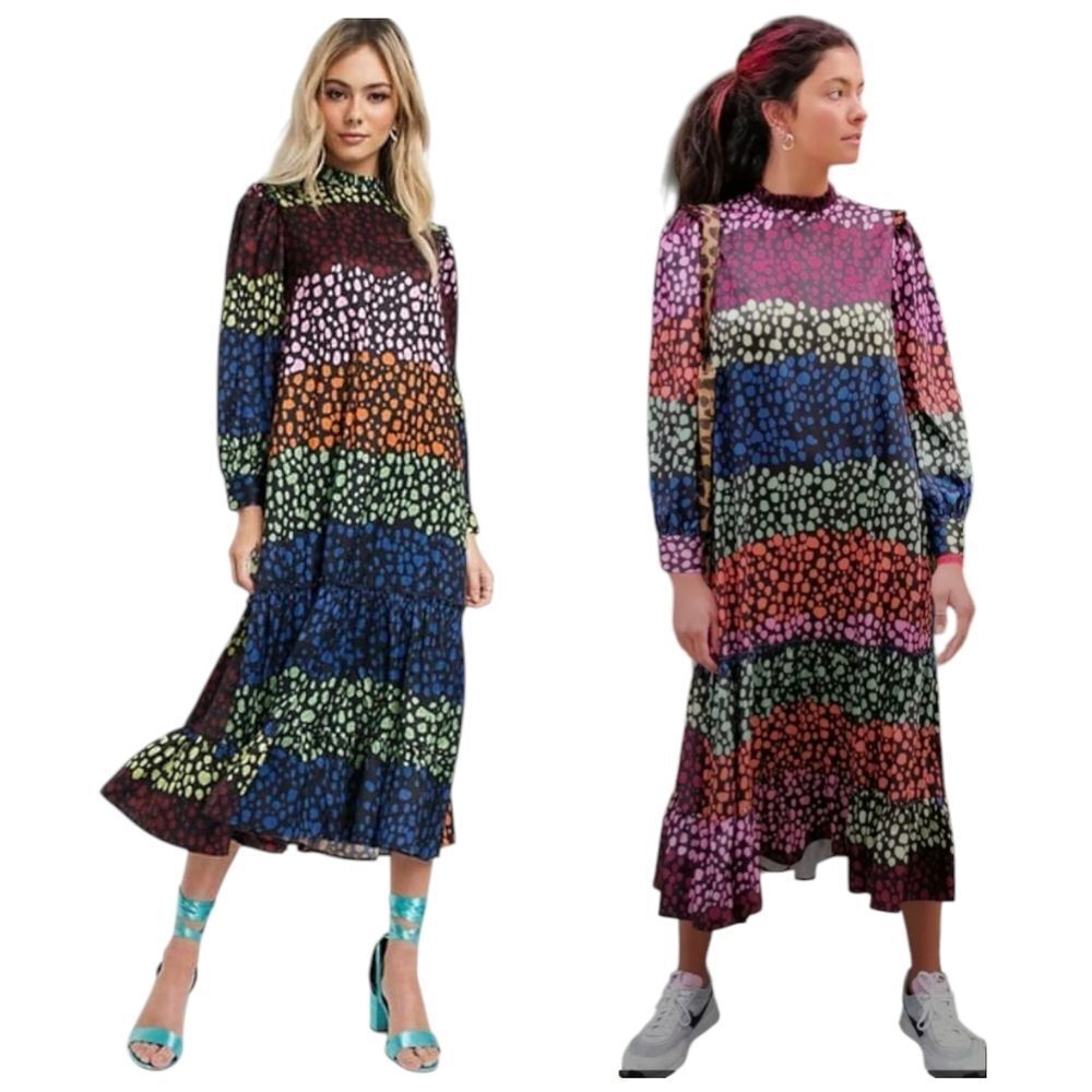 nwot Marimekko Style Multicolor Leopard 🐆 Midi Dress Never Fully Dressed Small